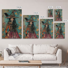 Load image into Gallery viewer, Enchanting Witch with Raven - Halloween Wall Decor - Spooky Home Art Print - Halloween Gift for Witch Lovers - Creepy Art Halloween Decor