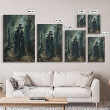 Carregar imagem no visualizador da galeria, Ghostly Figure in Victorian Attire - Eerie Night Stalker Gothic Art Framed Canvas Print, Halloween Haunted House Decor