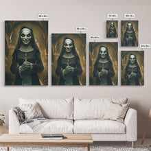 Load image into Gallery viewer, Creepy Nun Canvas Print - Halloween Art, Scary Art, Spooky Home Decor, Creepy Portrait, Gothic Wall Art, Halloween Decor Framed Canvas Print