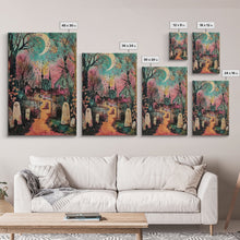 Load image into Gallery viewer, Creepy Moonlit Trees Framed Canvas Print, Haunted Forest Art, Halloween Night Scene, Eerie Woods Decor, Spooky Artwork, Framed Canvas Print