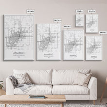 Load image into Gallery viewer, Amarillo Street Map, Texas Map, City Map Wall Decor, Travel Wall Art, Minimalist, Modern Art, Wall Art, Canvas Print, Canvas Wall Art