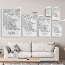 Load image into Gallery viewer, Anaheim Street Map, California Map, City Map Wall Decor, Travel Map, Minimalist, Modern Art, Wall Art, Canvas Print, Canvas Wall Art