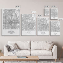 Load image into Gallery viewer, Aurora Street Map, Colorado Map, City Map Print, Travel Lover Gift, Above Bed Art, Minimalist Art, Wall Art, Canvas Print, Canvas Wall Art