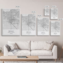 Carregar imagem no visualizador da galeria, Fresno Street Map, California Map, City Map Art, Minimalist Art, Wall Art, Canvas Print, Bar Wall Art, Teen Gift, Travel Wall Art,