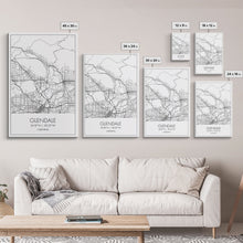 Carregar imagem no visualizador da galeria, Glendale Street Map, California Map, City Map Art, Minimalist Art, Wall Art, Canvas Print, Black And White Map, Gifts For Him, Travel Art