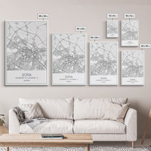 Cargar imagen en el visor de la galería, Sofia Street Map, Bulgaria Map, City Map Print, Minimalist Art, Wall Art, Canvas Print, Home Office Wall Art, Friend Gift, Travel Print