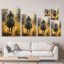 Load image into Gallery viewer, Cowboy Riding Horse into the Distance - Framed Canvas Print, Western Art, Rustic Decor, Living Room Wall Art, Cowboy Themed Art
