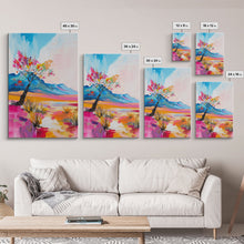 Load image into Gallery viewer, Bright Desert Tree Art - Framed Canvas Print, Southwestern Decor, Colorful Living Room Wall Art, Modern Desert Landscape
