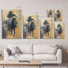 Load image into Gallery viewer, Dynamic Cowboy on Horseback Framed Canvas Print - Energetic Western Decor, Action Wall Art for Living Room, Bedroom
