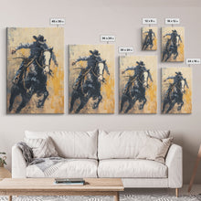 Carregar imagem no visualizador da galeria, Action-Packed Cowboy on Horseback - Framed Canvas Print, Western Wall Art, Rustic Decor, Living Room and Bedroom Art Print