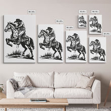 Load image into Gallery viewer, Cowboy Riding Horse with Reins - Framed Canvas Print, Western Wall Art, Rustic Decor, Living Room and Bedroom Art Print