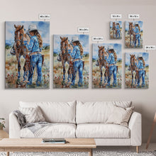 Load image into Gallery viewer, Cowboy on Rearing Horse Silhouette - Framed Canvas Print, Western Wall Art, Rustic Decor, Living Room and Bedroom Art Print