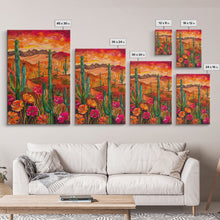 Carregar imagem no visualizador da galeria, Framed Canvas Print, Vibrant Desert Landscape with Flowers and Cacti, Perfect Wall Art for Living Room or Bedroom Decor