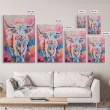 Load image into Gallery viewer, Colorful Highland Cow Art - Rustic Farmhouse Wall Decor, Vibrant Animal Painting, Living Room Art, Highland Cow Canvas Print