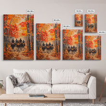 Load image into Gallery viewer, Cowboys Riding Into Town On Thanksgiving, Western Fall Decor, Framed Canvas Print, Autumn Outdoor Decor, Christmas poster