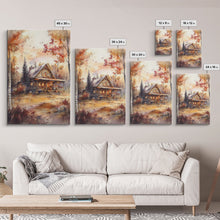 Load image into Gallery viewer, Beautiful Woods Cabin Framed Canvas Print, Extra Large Fall Decor, Mid Century Modern Autumn Wall Art, Modern Christmas