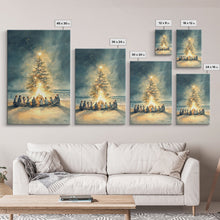 Cargar imagen en el visor de la galería, Christmas Beach Bonfire Framed Canvas Print, Christmas Painting Wall Art, Christmas Handmade Art, Best Gift Christmas Decor