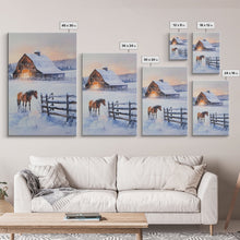Load image into Gallery viewer, Christmas On The Farm, Winter Wall Art Framed Canvas Print, Gift Idea, Seasonal Decor, Barn Painting, Farmhouse Art