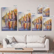 Load image into Gallery viewer, Colorful Sailboats Reflected On Water Framed Canvas Print Fall Nautical Wall Art Coastal Decor Best Gift Idea Holiday Wall Art