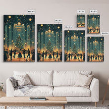 Load image into Gallery viewer, Elegant Ballroom Christmas Dance Scene with Holiday Lights and Decorations, Perfect Holiday Decor for Winter Wonderland, Framed Canvas Print