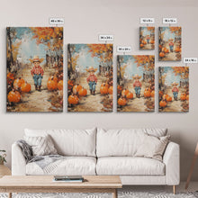 Carregar imagem no visualizador da galeria, Autumn Cowboy Decor Canvas Print with Pumpkins, Fall Holiday Wall Art and Seasonal Gift Idea 2024