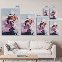 Load image into Gallery viewer, Cowboy with Mug in Snow Framed Canvas Print - Winter Country Scene Art Best 2024 Christmas Wall Decor Gift Idea