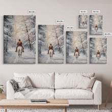 Cargar imagen en el visor de la galería, Cowboy by Window with Coffee Framed Canvas Print - Cozy Christmas Wall Art 2024 Rustic Holiday Decor and Gift Idea