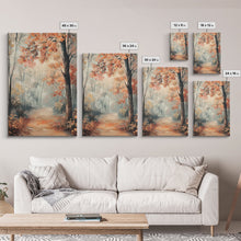 Carregar imagem no visualizador da galeria, Framed Canvas Print of Foggy Autumn Forest with Red Leaves, Moody Landscape Wall Art, Fall Seasonal Decor, Best Gift Idea, Modern Farmhouse