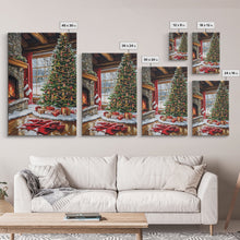 Load image into Gallery viewer, Cozy Cabin Fireplace With Christmas Tree Framed Canvas Print Christmas Wall Art Farmhouse Christmas Decor Holiday Gift Christmas Tree Art