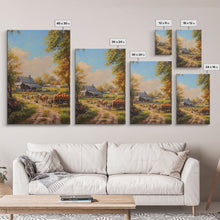 Carregar imagem no visualizador da galeria, Autumn Farmhouse Harvest Scene With Pumpkins Framed Canvas Print Fall Wall Art Seasonal Home Decor Thanksgiving Wall Art Rustic Gift Idea