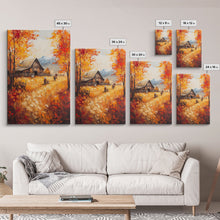Carregar imagem no visualizador da galeria, Autumn Barnyard Framed Canvas Print, Vibrant Fall Landscape Cowboy and Barn, Perfect Rustic Wall Art Farmhouse or Ranch Style Fall Decor