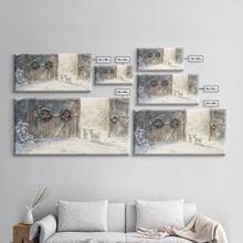 Load image into Gallery viewer, Christmas decor farmhouse Framed Canvas Print snowy barn Christmas scene holiday wall art best gift Christmas decor Christmas tree art 2024