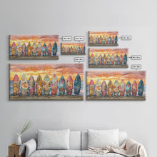 Carregar imagem no visualizador da galeria, Fall Surfboards Beach Art Print Canvas Wall Art Autumn Surfboard Beach Scene Seasonal Wall Art Framed Canvas Print Fall Beach Decor
