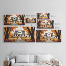 Carregar imagem no visualizador da galeria, Fall farmhouse pumpkin decor, autumn country home art, rustic fall wall print seasonal wall decor, framed canvas print, autumn farmhouse art