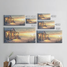 Cargar imagen en el visor de la galería, Christmas beach house decor, coastal holiday home art, seaside Christmas wall art, festive beach house print, framed canvas print