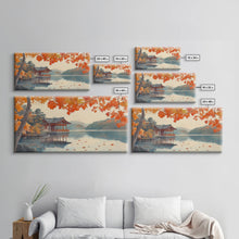 Load image into Gallery viewer, Autumn Japanese Lake House Canvas Print | Fall Wall Art Home Decor | Seasonal Fall Art | Gift Idea | 2024 Autumn Home Wall Art
