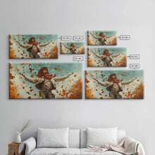 Load image into Gallery viewer, Cowboy Throwing Leaves In The Air, Funny Western Decor, Framed Canvas Print, Mood Lifting Wall Art, Fall Decor