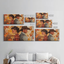 Carregar imagem no visualizador da galeria, Framed Canvas Print Cowboy Gazing Over Snowy Landscape Western Horse Rider Winter Mountain Art Winter Wonderland Wall Art