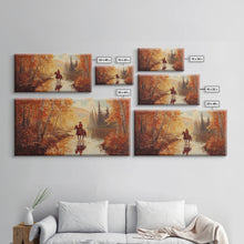 Load image into Gallery viewer, Black white cowboy riding toward snow-covered mountains, Framed Canvas Print, minimalist winter wall art, moody landscape, western decor