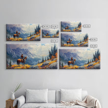 Load image into Gallery viewer, Close-up of Western cowgirl in fall foliage, Framed Canvas Print, modern tall art farmhouse gallery wall, rustic cowboy aesthetic wall print