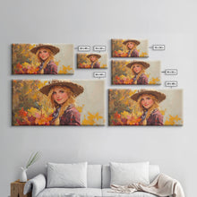 Load image into Gallery viewer, Cowgirl Amongst The Fall Leaves, Framed Canvas Print, Serene Fall Wall Decor, Perfect Rustic Seasonal Wall Art and Gift Idea