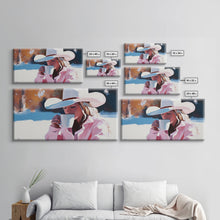 Load image into Gallery viewer, Cowgirl Enjoying A Cup of Coffee, Framed Canvas Print, Winter Wall Art, Pink Decor, Gift For Her, Seasonal Winter Home Decor