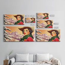 Carregar imagem no visualizador da galeria, Framed Canvas Print winter wonderland scene, snow-covered trees and a peaceful horizon, serene holiday wall art ideal rustic Christmas decor