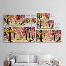 Carregar imagem no visualizador da galeria, Autumn Park Path Framed Canvas Print, Warm Fall Trees and Pathway Wall Art, Seasonal Fall Home Decor, Farmhouse Gift Idea, Holiday Wall Art