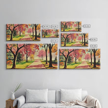 Load image into Gallery viewer, Colorful Autumn Path Canvas Print, Fall Park Scene Wall Art, Modern Farmhouse Autumn Decor, Holiday Art, Best Seasonal Gift Idea