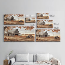 Carregar imagem no visualizador da galeria, Farmhouse Autumn Decor Framed Canvas Print with Rustic Truck and Barn, Fall Country Art Wall Decor, Pumpkin Harvest Gift Idea Seasonal Decor