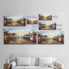 Load image into Gallery viewer, Beach Christmas Market Framed Canvas Print, Coastal Holiday Market Scene Wall Art, Christmas Decor Wall Art