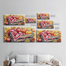 Load image into Gallery viewer, Basket With Pumpkins And Apples Framed Canvas Print Tall Art Rustic Fall Decor Thanksgiving Autumn Harvest Home Wall Art Farmhouse Gift Idea