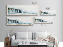 Load image into Gallery viewer, Étretat, France Watercolor Print, Vacation Gift, France Wall Art, Beach Painting, Beach Decor, Large Wall Art, Wood Frame Art