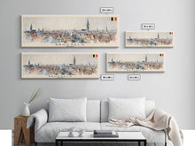 Carregar imagem no visualizador da galeria, Bruges Belgium Panoramic Travel Poster, Framed Canvas Print or Metal Wall Art, Travel Art, Home Decor, Panoramic Painting, Midcentury Art
